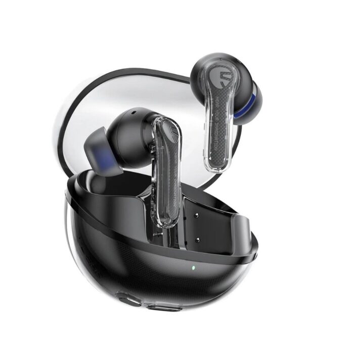 SoundPeats Clear Wireless Earbuds in black, offering sleek design and crystal-clear sound.