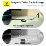 Baseus Tungsten Gold Magnetic Anti-Tangle Type-C to Type-C Cable, 100W PD Fast Charging, High-Speed Transmission, Nylon Braided, 5A, 1M - Image 3